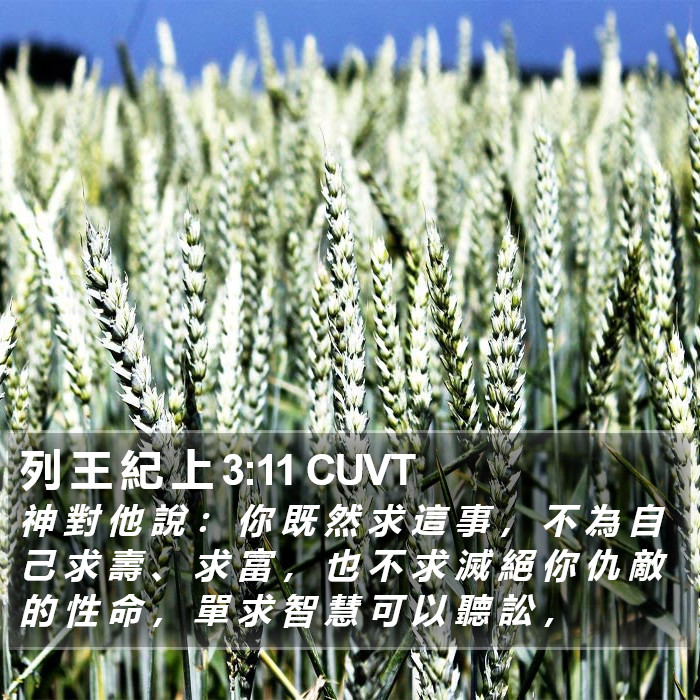 列 王 紀 上 3:11 CUVT Bible Study