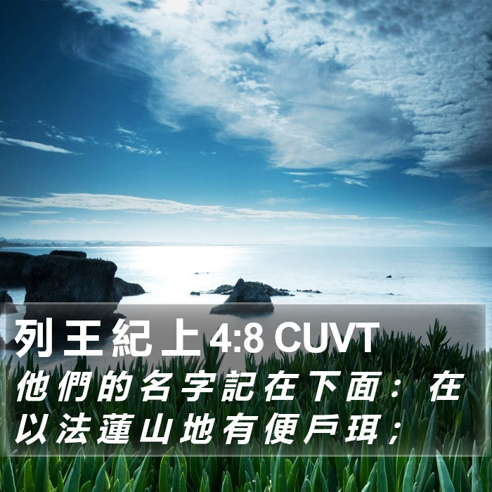 列 王 紀 上 4:8 CUVT Bible Study