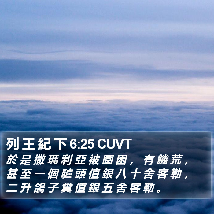 列 王 紀 下 6:25 CUVT Bible Study
