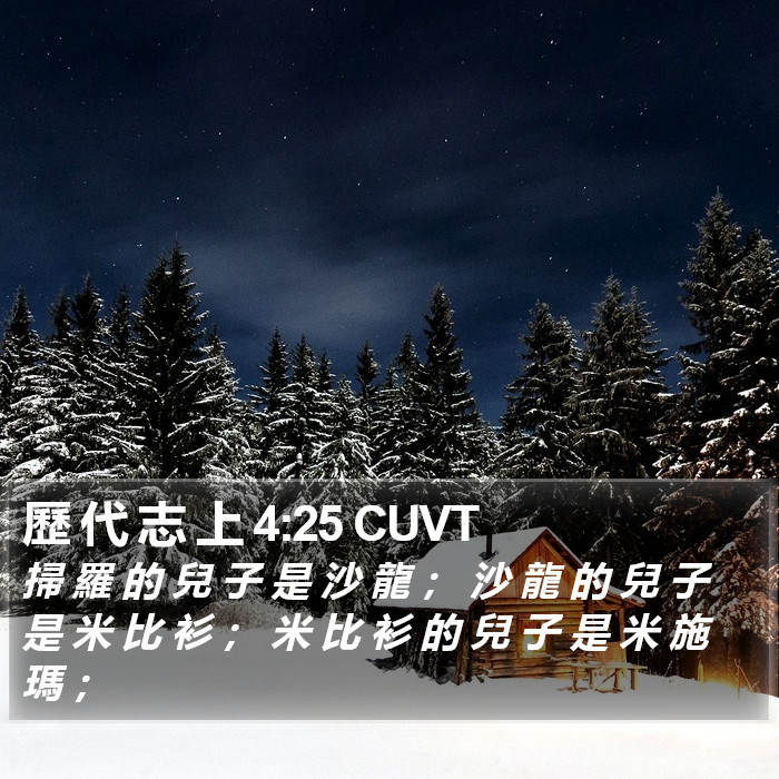 歷 代 志 上 4:25 CUVT Bible Study