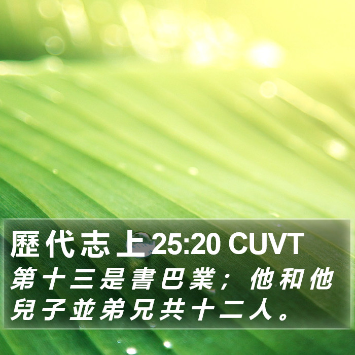歷 代 志 上 25:20 CUVT Bible Study