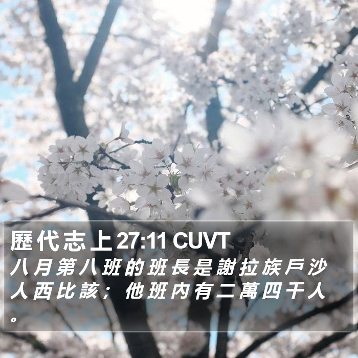 歷 代 志 上 27:11 CUVT Bible Study