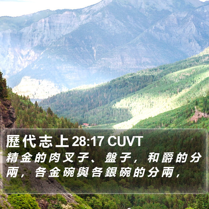 歷 代 志 上 28:17 CUVT Bible Study