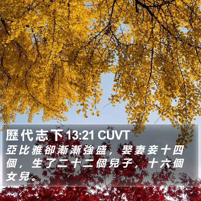 歷 代 志 下 13:21 CUVT Bible Study