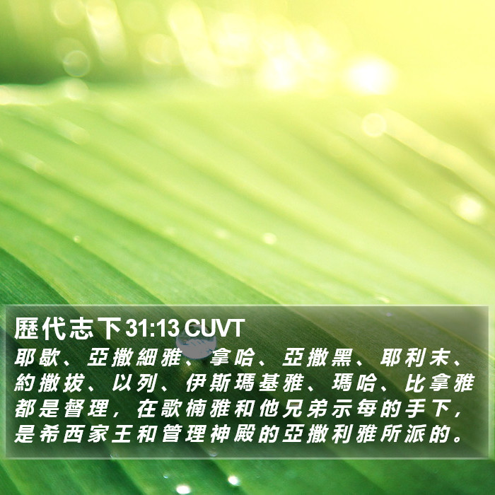 歷 代 志 下 31:13 CUVT Bible Study