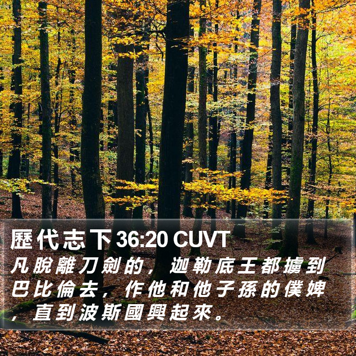 歷 代 志 下 36:20 CUVT Bible Study