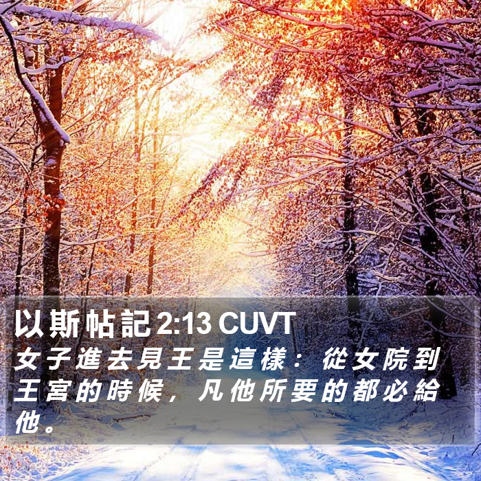 以 斯 帖 記 2:13 CUVT Bible Study