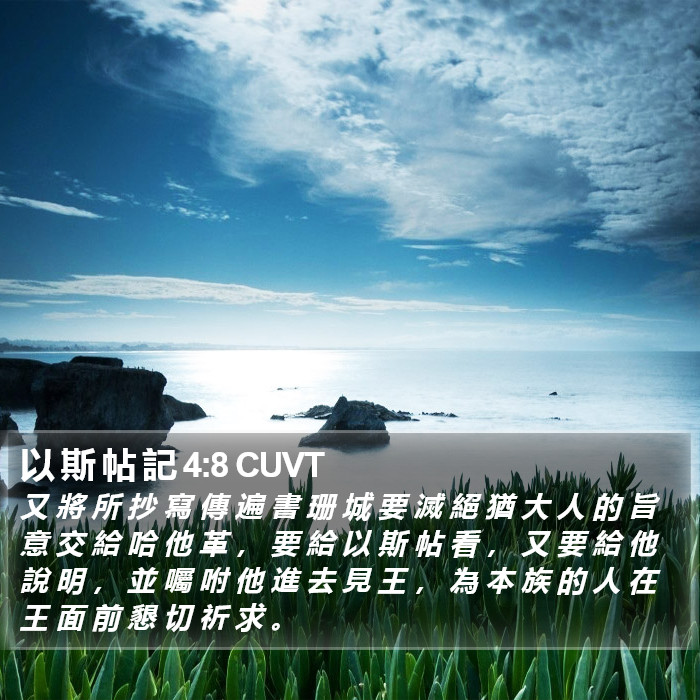 以 斯 帖 記 4:8 CUVT Bible Study