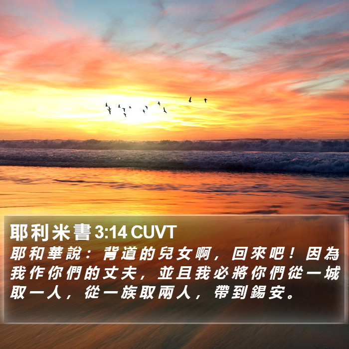 耶 利 米 書 3:14 CUVT Bible Study