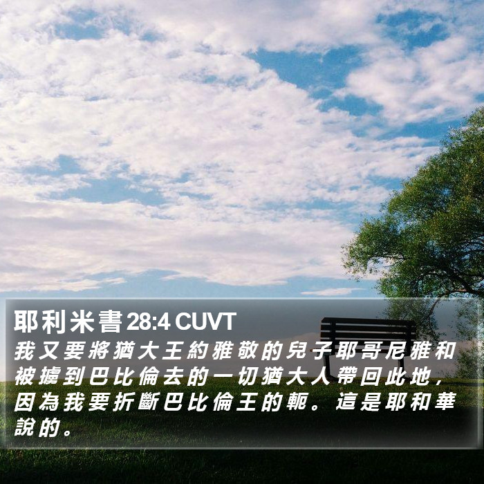 耶 利 米 書 28:4 CUVT Bible Study