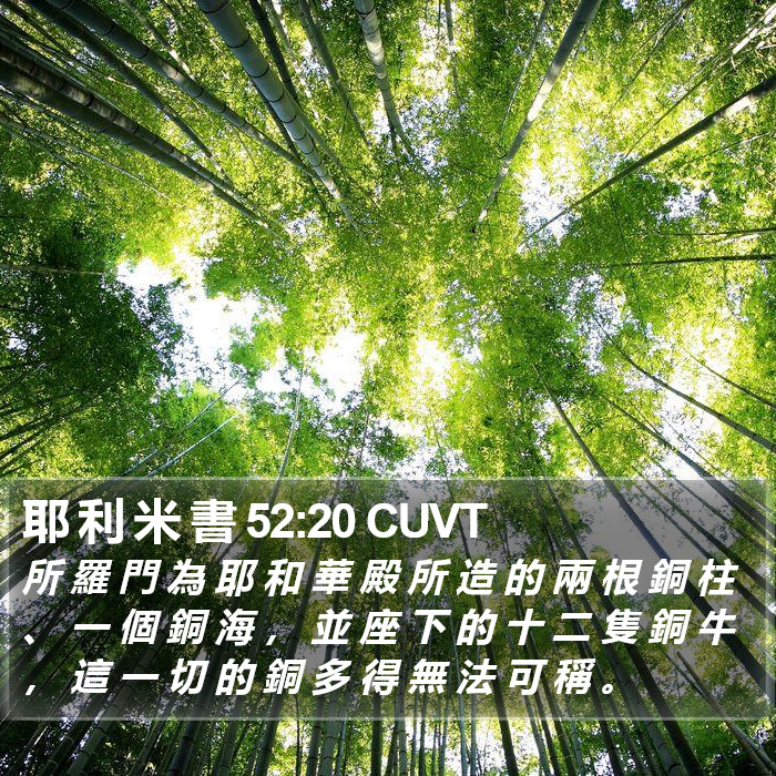 耶 利 米 書 52:20 CUVT Bible Study