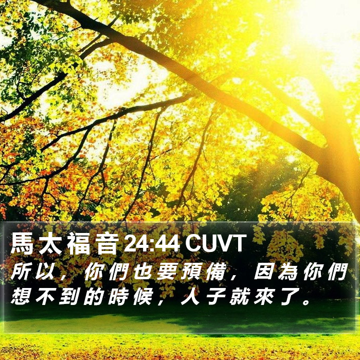 馬 太 福 音 24:44 CUVT Bible Study