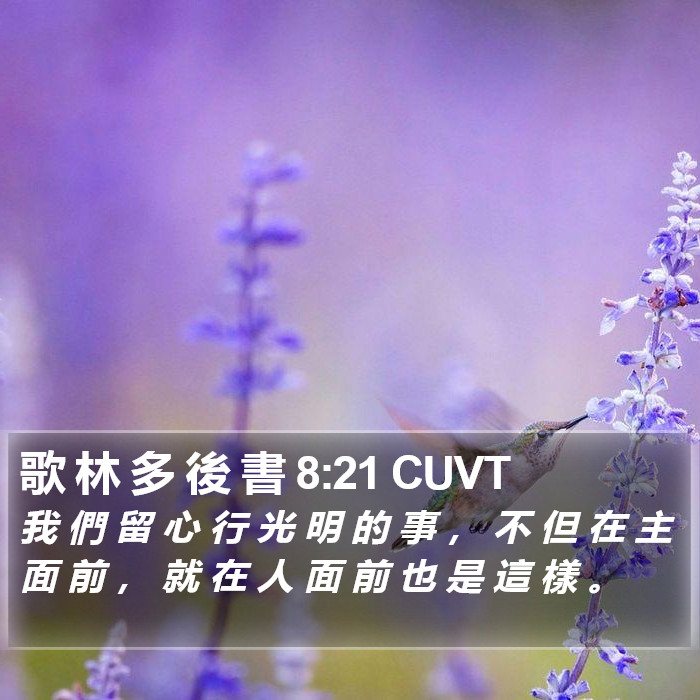 歌 林 多 後 書 8:21 CUVT Bible Study